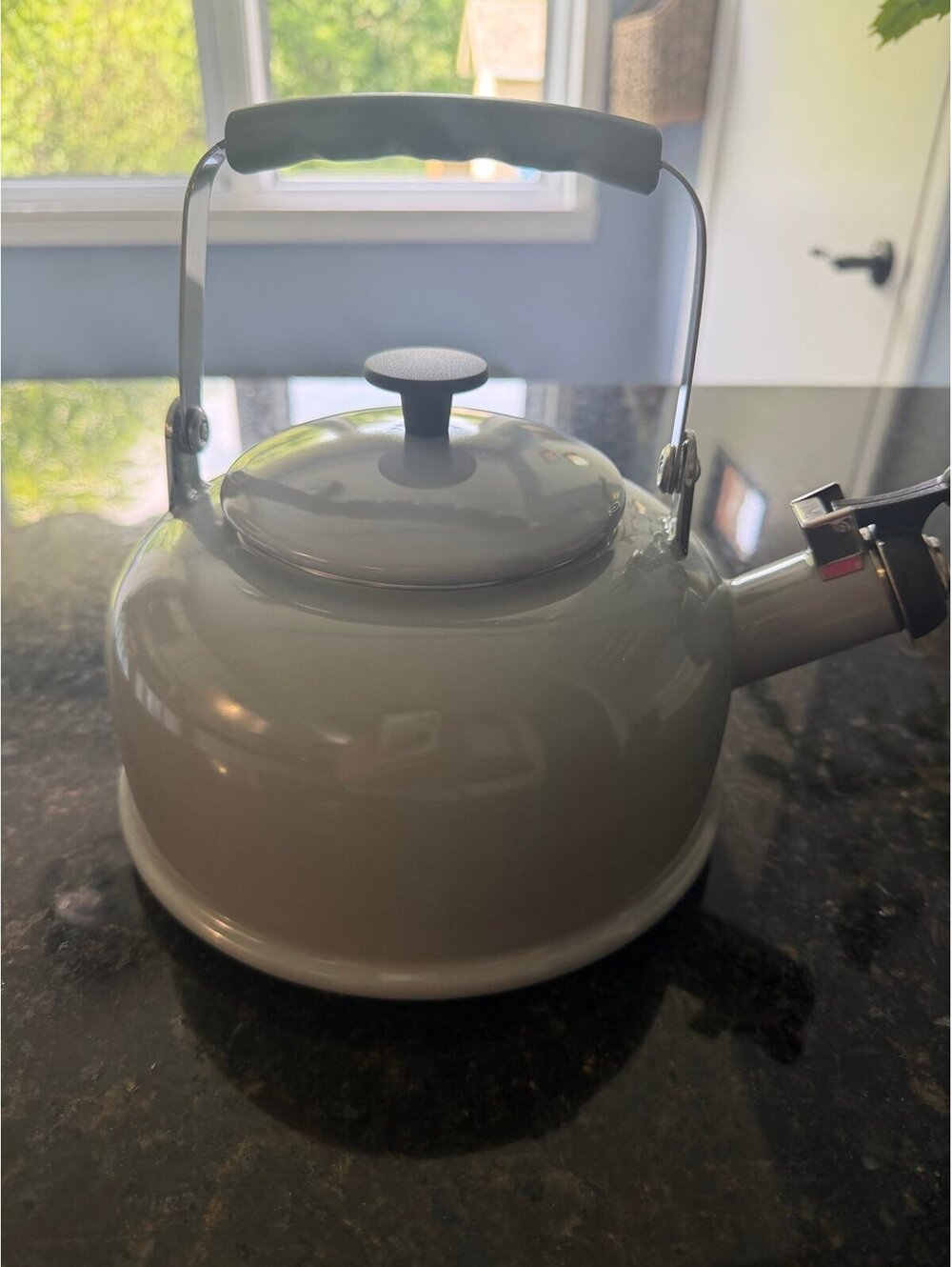 Classic Gray Graphite Color Enamel on Steel Tea Kettle Teapot Whistling